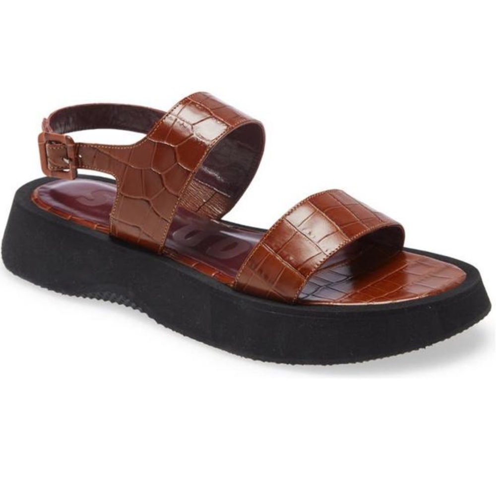 staud nicky croc-effect leather sling back platform sandal